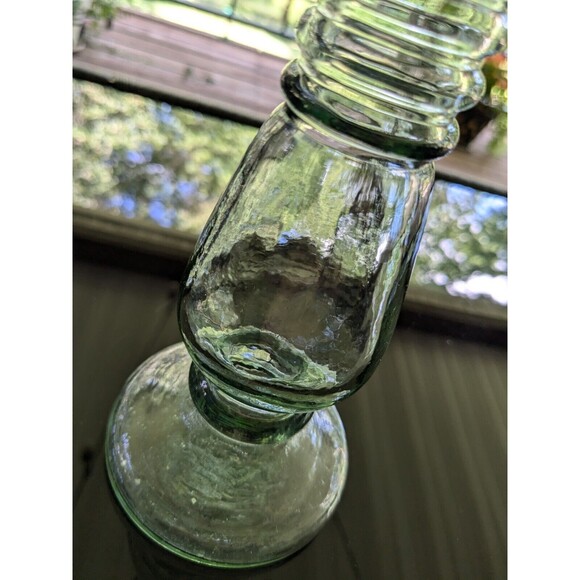 Antique Look Glass Candlestick/Bud Vase Green Tinted Thick 8" Farmhouse Cottage - Picture 11 of 12